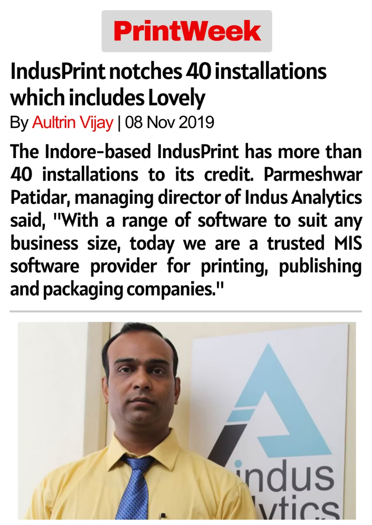 IndusPrint notches 40 installations which includes Lovely